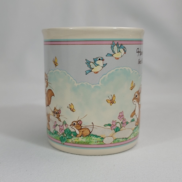 Vtg Hallmark Mug Mates Friendship Bunny Rabbits Squirrel Birds Mug And Lid - Picture 3 of 16